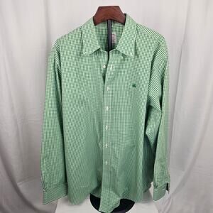 Brooks Brothers Gingham Dress Shirt XL Cotton Green Check Button Down